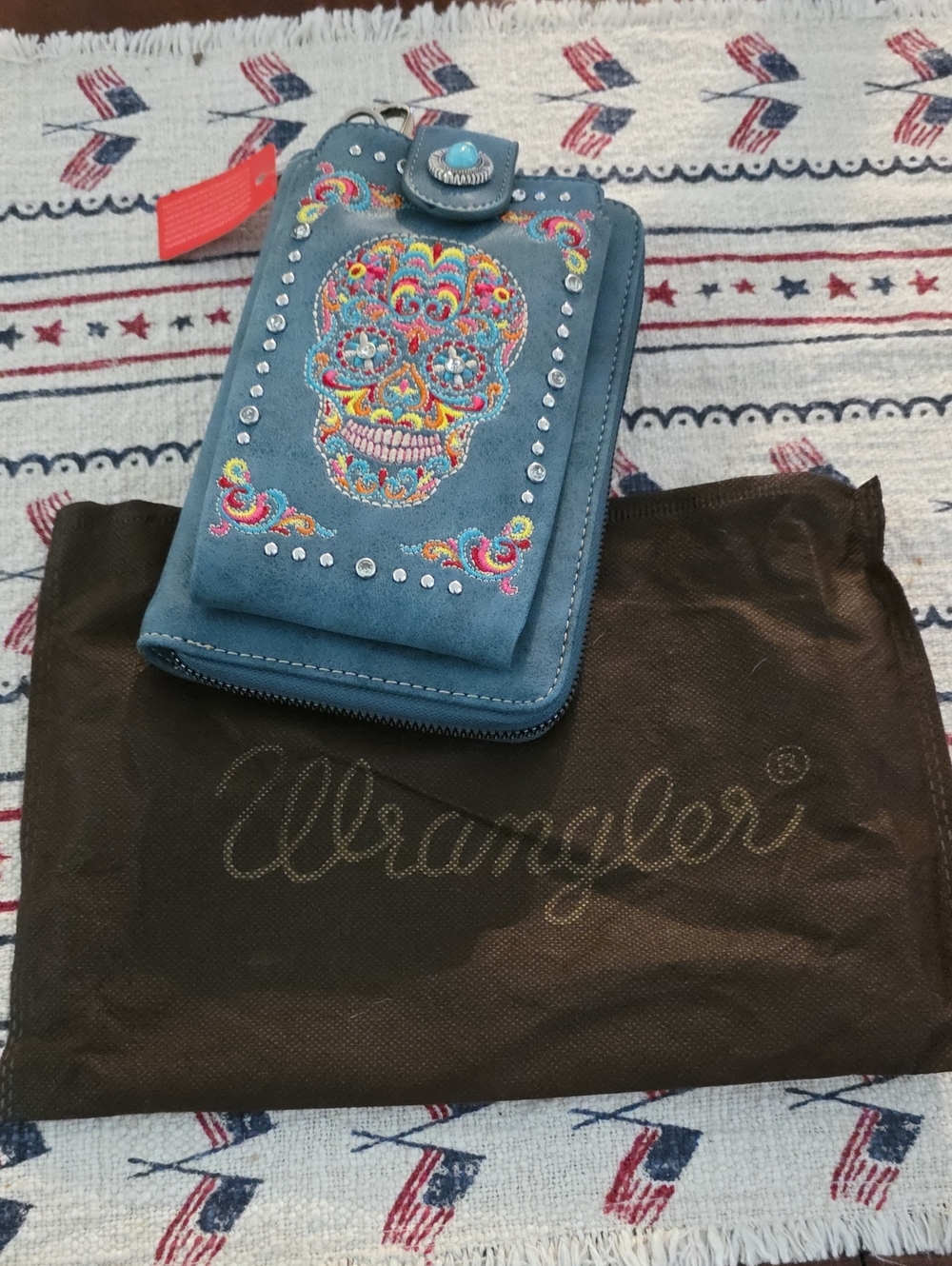Montanta West Wrangler Teal Embroidered Sugar Skull  Wallet Purse